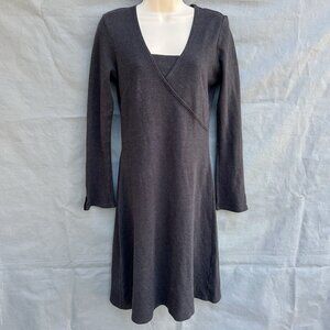 Horny Toad Dark Gray Long Sleeve Stretchy Dress Sz Small Tomboy Aline Faux Wrap